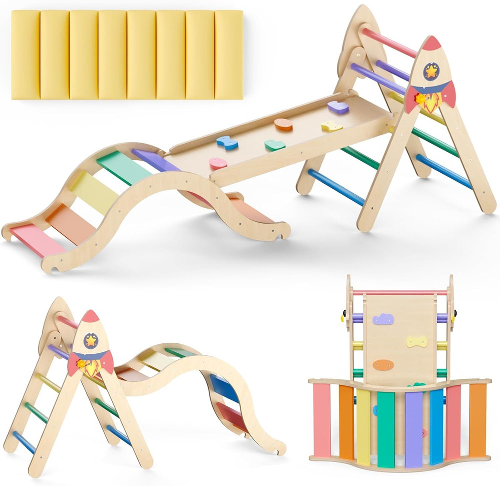 Pikler Triangle Set with Cushion, 9-In-1 Kids Climbing Toys for Toddlers 1-3 Ins