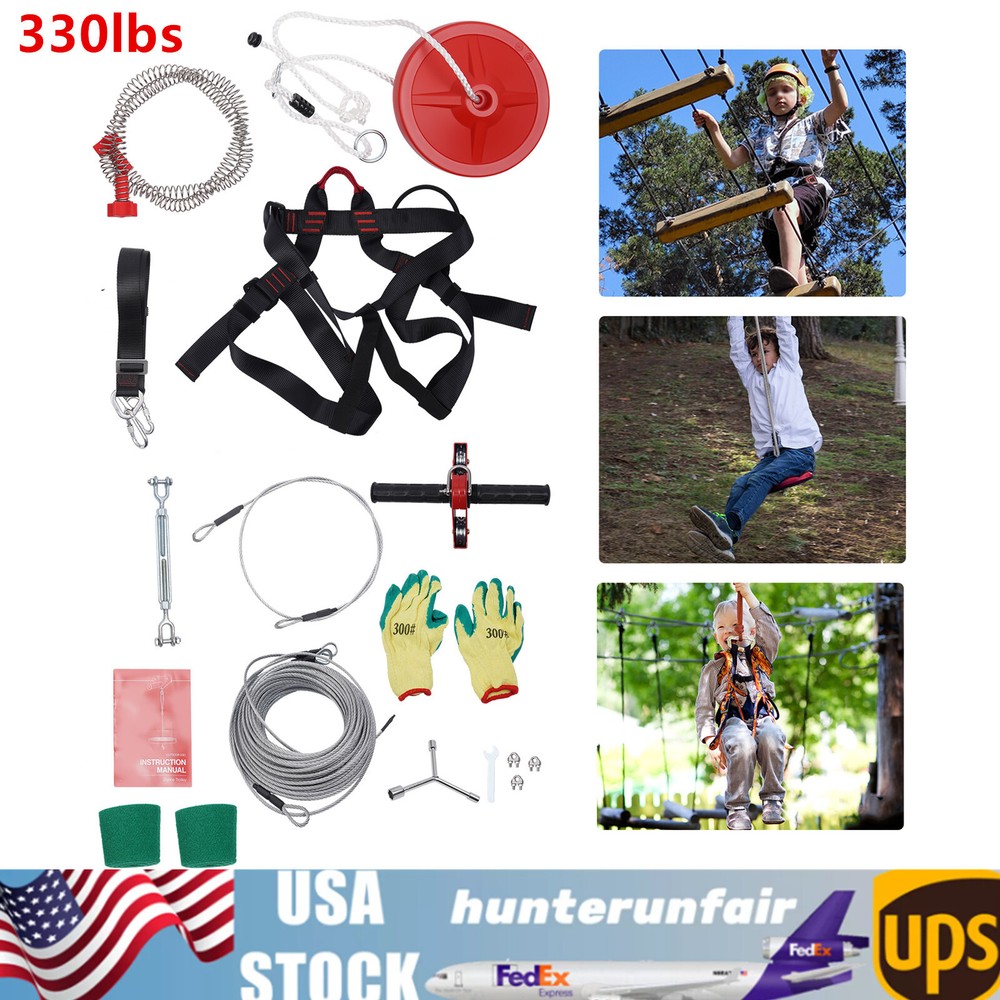 160Ft Zip Line Kit Adult up to 330Lb with galvanized iron Zipling