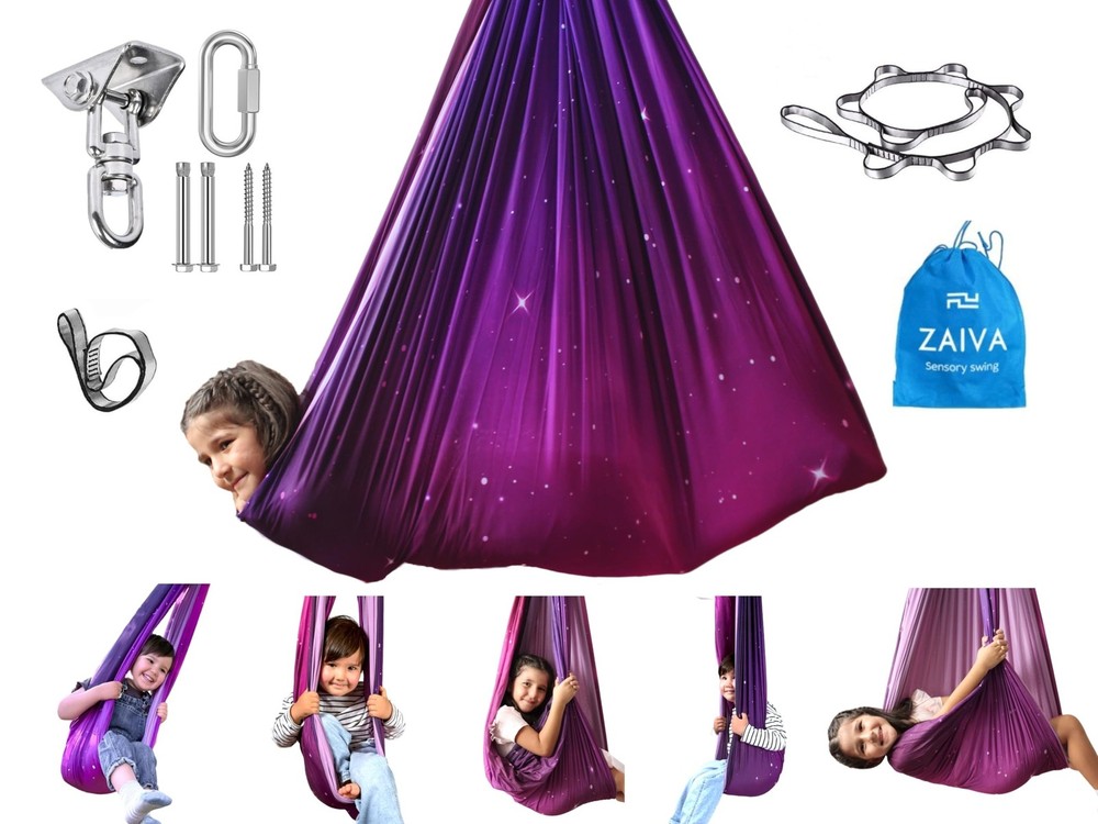 Sensory Swing for Kids Indoor Outdoor – (Hardware Included) 360° rotating D