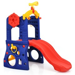 Costway 6-in-1 Freestanding Kids Slide w/ Basketball Hoop Play Climber Slide Set