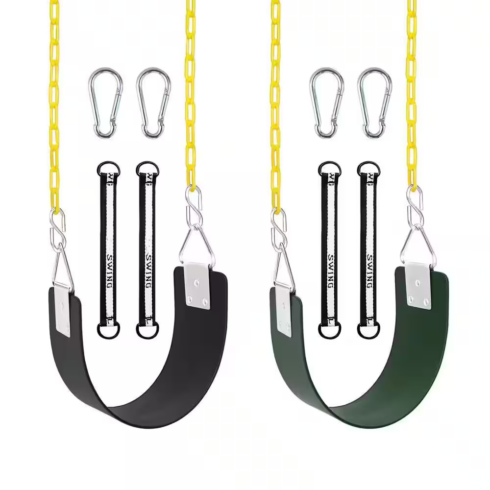 2-Pack Green and Black Swing Seat with 66 In. Anti-Rust Chains, Metal Triangle R