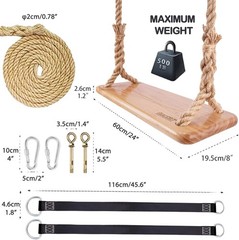 Wooden Quality Tree Swing Seat adjustable rope straps 500lbs load, In/OutDors ✴