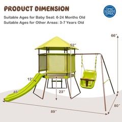 4-in-1 Kids Outdoor Metal Playset with Covered Playhouse Fort, Slide & Ladder