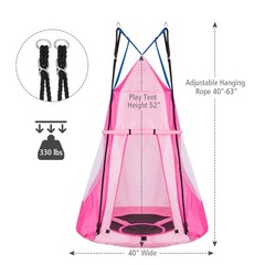 Goplus 40″ Kids Hanging Chair Swing Tent Set Hammock Nest Pod Seat Pink