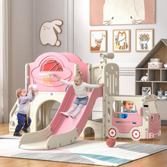 9 in 1 Toddler Slide, Bus-Themed Kids Slide and Climber Playset with Basketball