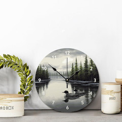 Lake Time Wall Clock Loon Rustic 12 Inch Wall Clocks Battery Operated Silent Non