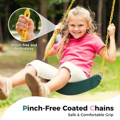 2x Swing Seat for Swing Set, Support 330lb, with Coated Chain & Snap Hooks Green