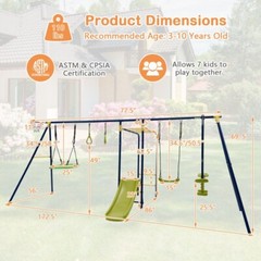 7-in-1 Outdoor Garden A-shaped Kids Swing Set Heavy Duty Saucer Swing Gift Kids