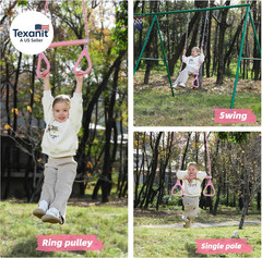 18″ Pink Trapeze Swing Bar Rings 48″ Heavy Duty Plastic Coated Chains Swing Set