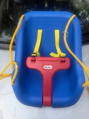 Little Tikes Toddler Bucket Swing Seat w/ Red T-Bar & Yellow Straps, Blue 1-2Y