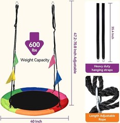 Tree Swing, 40 Inch Saucer Swing for Kids, 600lbs , Adjustable Hanging Straps,