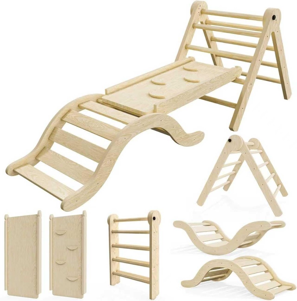 Pikler Triangle Climber Set 5-in-1: Indoor Toddler Gym with Ramp, Arch & Mat