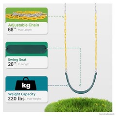 Swing Seat Heavy Duty Green 66 Inch Chain Rust Resistant 250lb Capacity Outdoor