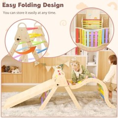 7 in 1 Rainbow Pikler Triangle Set with 41in Ramp & Arch Rocker