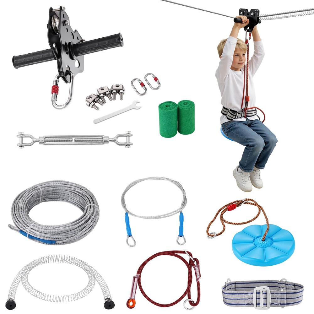 VEVOR 120 ft Zip Line Kit for Kids Adult Trolley Slackers Zipline Up to 330 lb