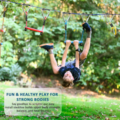 Ninja Warrior Obstacle Course for Kids – 2*56FT Slackline Kit with 8 Obstacles |