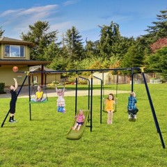 7-in-1 Outdoor Garden A-shaped Kids Swing Set Heavy Duty Saucer Swing Gift Kids