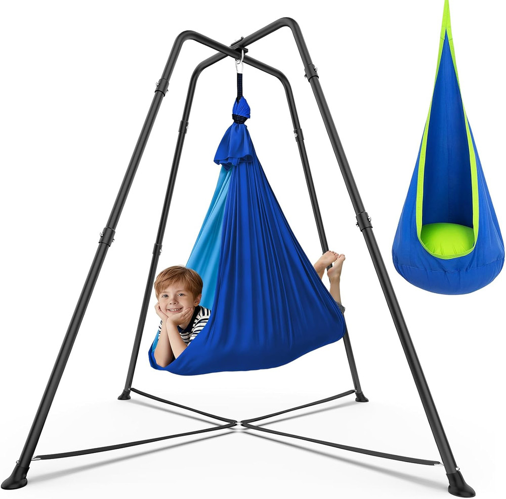 Heavy-Duty X-Shaped Swing Stand with Sensory & pod Swing for Adults 330LBS