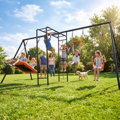 Heavy-Duty Metal Swing Set for Backyard Outdoor Playset w/ Monkey Bars, 2 Swings