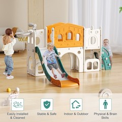 8 in 1 Toddler Slide Set, Kid Slide with Basketball, Indoor Playset for 1-3
