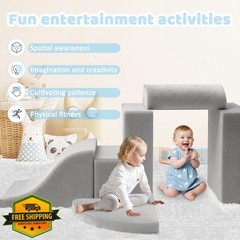 JWPEHOE 7pc Toddler Foam Climbing Blocks Gray