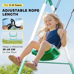 Metal Swing Set with Slide, Heavy Duty Swing Set, Dark Green