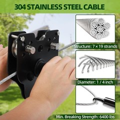 Outdoor Zipline Kit 200ft 400lb Capacity Safety Harness Trolley