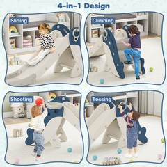 4-in-1 Toddler Slide Playground w/ Basketball Hoop Ball Ring Toss Climbing