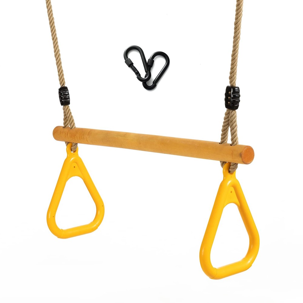 Wooden Trapeze with Plastic Gym Rings Trapeze Swing Bar with Adjustable Rope …