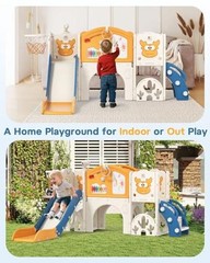 Toddler Slide Set with Basketball Hoop, Golf Game & Drawing Board, Blue&yellow