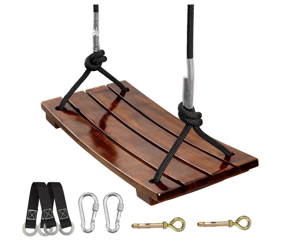 Wooden Swing Seat, Carbonized Hanging Wood Tree Swing 17.7 x 7.9 x 0.5 in for Ad