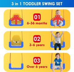 3-in-1 Toddler Swing Set with Safety Belt & Anti-Slip Base – Indoor/Outdoor Use