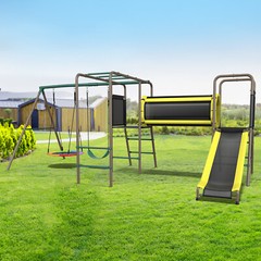 Large Metal Swing Set with 2 Swings, Tunnel, Slide,Climbing Ladder Monkey Bars