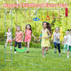 Ninja Warrior Obstacle Course for Kids, 65 FT Durable Slackline with 13 Obstacle