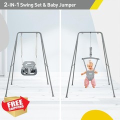 FUNLIO 2-in-1 Toddler Swing Set Gray