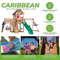 Outdoor Wooden Swing Set Toy Playhouse PlaySet with Slide Stairs All Cedar NEW
