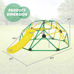 Climbing Dome with Slide, Kids Outdoor Jungle Gym Geometric Dome Climber, Steel