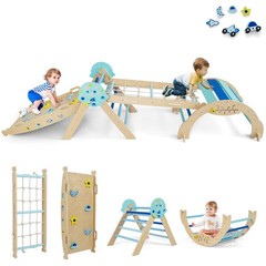 Spaceman Theme Wooden Montessori Climbing Set w/Arch Ramp Climbing Rope & Ladder