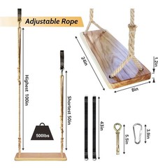 Wooden tree swing adjustable rope straps 500lbs load for indoor outdoor