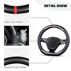 Ergocar D-Shape Steering Wheel Cover Black-Red-Stripe-B