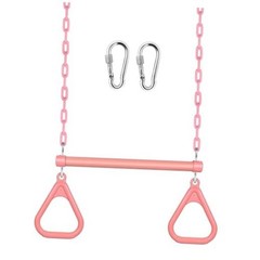 Trapeze Bar Swing Set Gym Rings 47″ Heavy Duty Chain Swing Set 17″ Pink