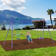 Metal A-Frame Swing Set with Glider 110.25x55x70in for Backyard Use