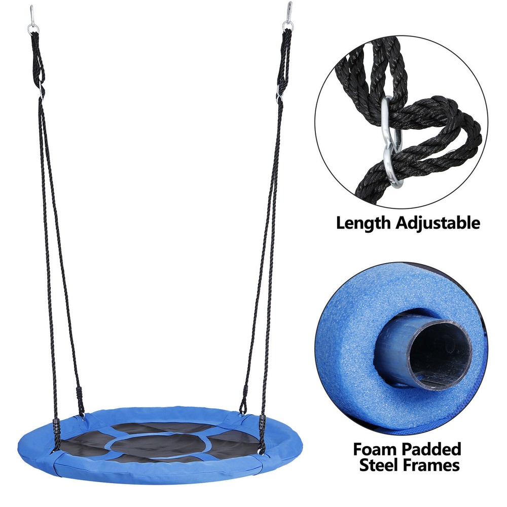 Sturdy 40″ Saucer Tree Swing Adjustable Rope Swing Platform Kids Fun 800lbs Blue