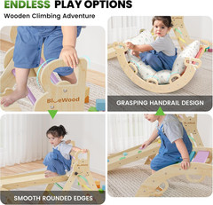 Pikler Triangle Set with Cushion – Climbing Toys for Toddlers 9-In-1, Montessori