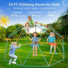 10FT Galvanized Steel Climbing Dome Jungle Gym with Swing for Kids – Blue