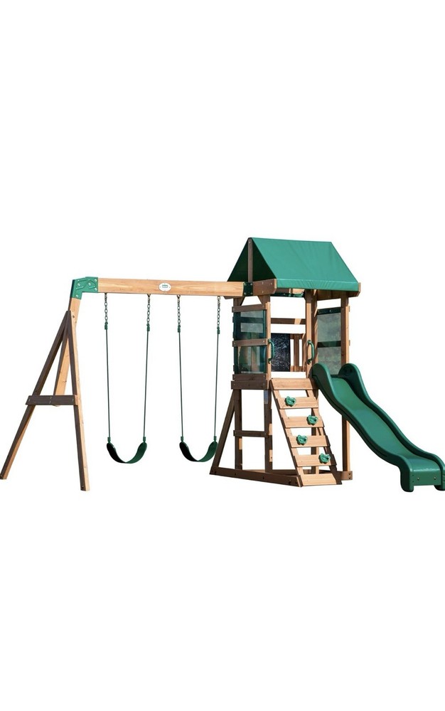 Backyard Discovery Buckley Hill Swing Set Playset 2 Swings Slide Rock Wall
