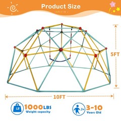 10FT Galvanized Steel Climbing Dome Jungle Gym with Swing for Kids – Blue
