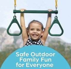New Jungle Gym Kingdom 18″ Trapeze Swing Bar Rings 48″ Heavy Duty Swing Set