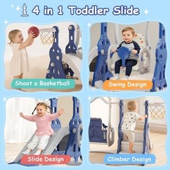 4-in-1 Toddler Slide Swing Set for Kids 1-3, Indoor/Outdoor | Kids Climber