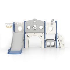 All in 1 Toddler Slide with Basketball & Telescope, Indoor Playset for Age 1-3